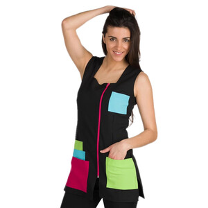 LACLA BLACK SLEEVELESS TUNIC WITH MULTICOLORED POCKETS